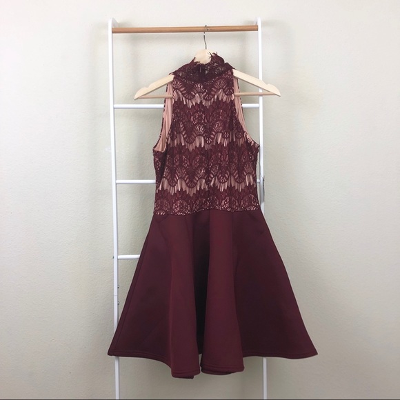 NWT Nasty Gal Red Lace Scuba Fit and Flare Dress - Picture 2 of 7